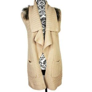 Ann Taylor XS Alpaca Wool Cardigan Faux Fur Beige